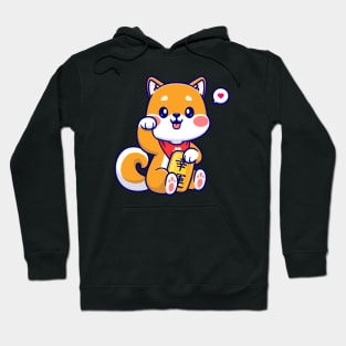 Cute Lucky Shiba Inu Holding Gold Coin Cartoon Hoodie